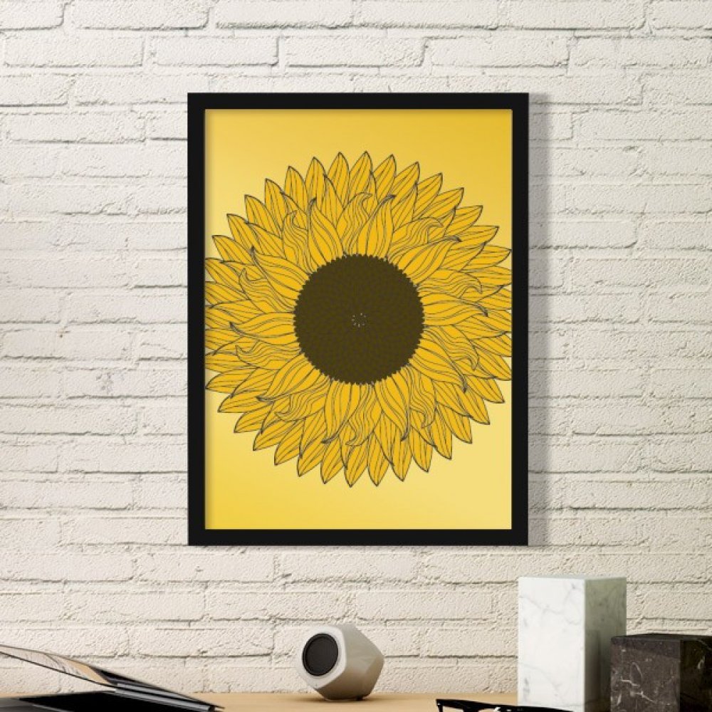 Cadre photo rectangle bois noir et tournesol jaune, l'idée cadeau idéale pour décoration intérieure