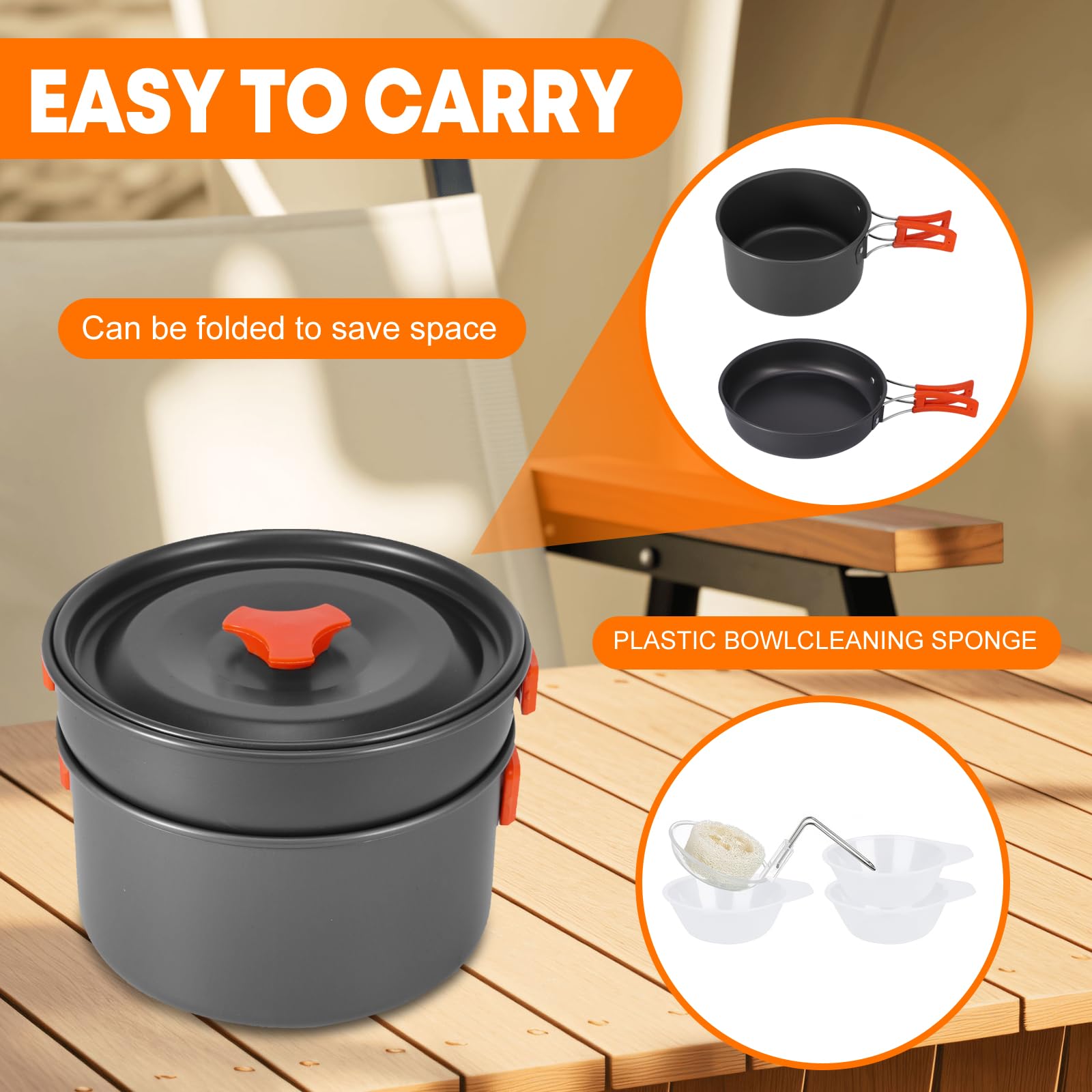 ALLOMN Set da cucina da campeggio, kit di pentole da campeggio portatile con teiera per escursioni, picnic, trekking, picnic, pesca, alpinismo, 1-2 persone