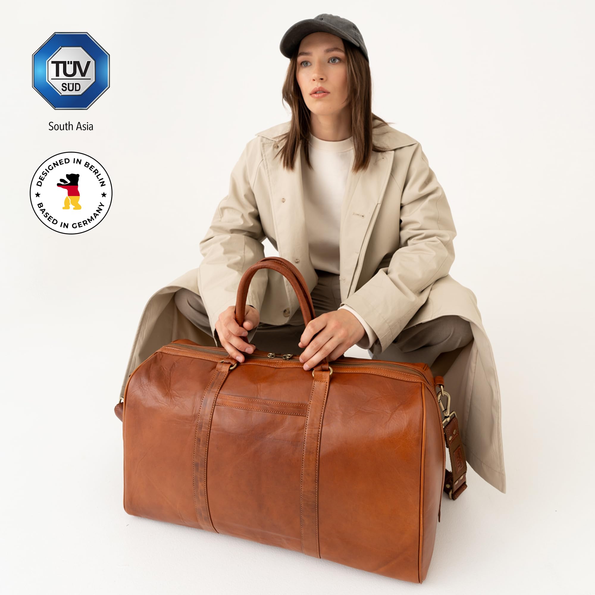 Berliner Bags Boston Bolsa de Viaje de Piel, Bolsa de Fin de Semana para Hombre y Mujer – Marrón