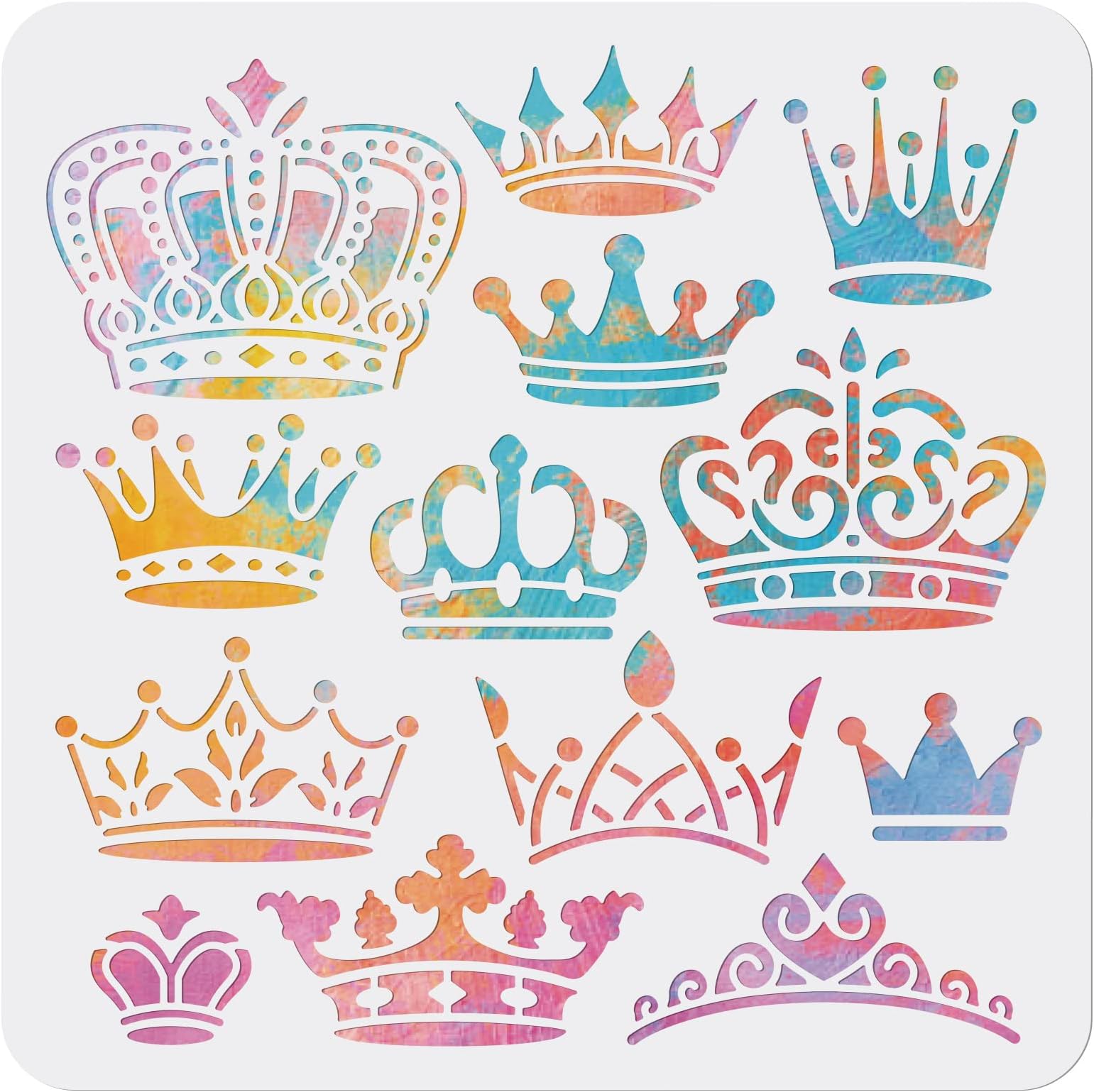 MAYJOYDIY 13 Styles Crown Stencil Queens Princess Crown Stencils for Painting 11.8×11.8inch Reusable King Crown Template for DIY Gift Birthday Parties Decorations Crafts Scrapbooking Album Paper Card