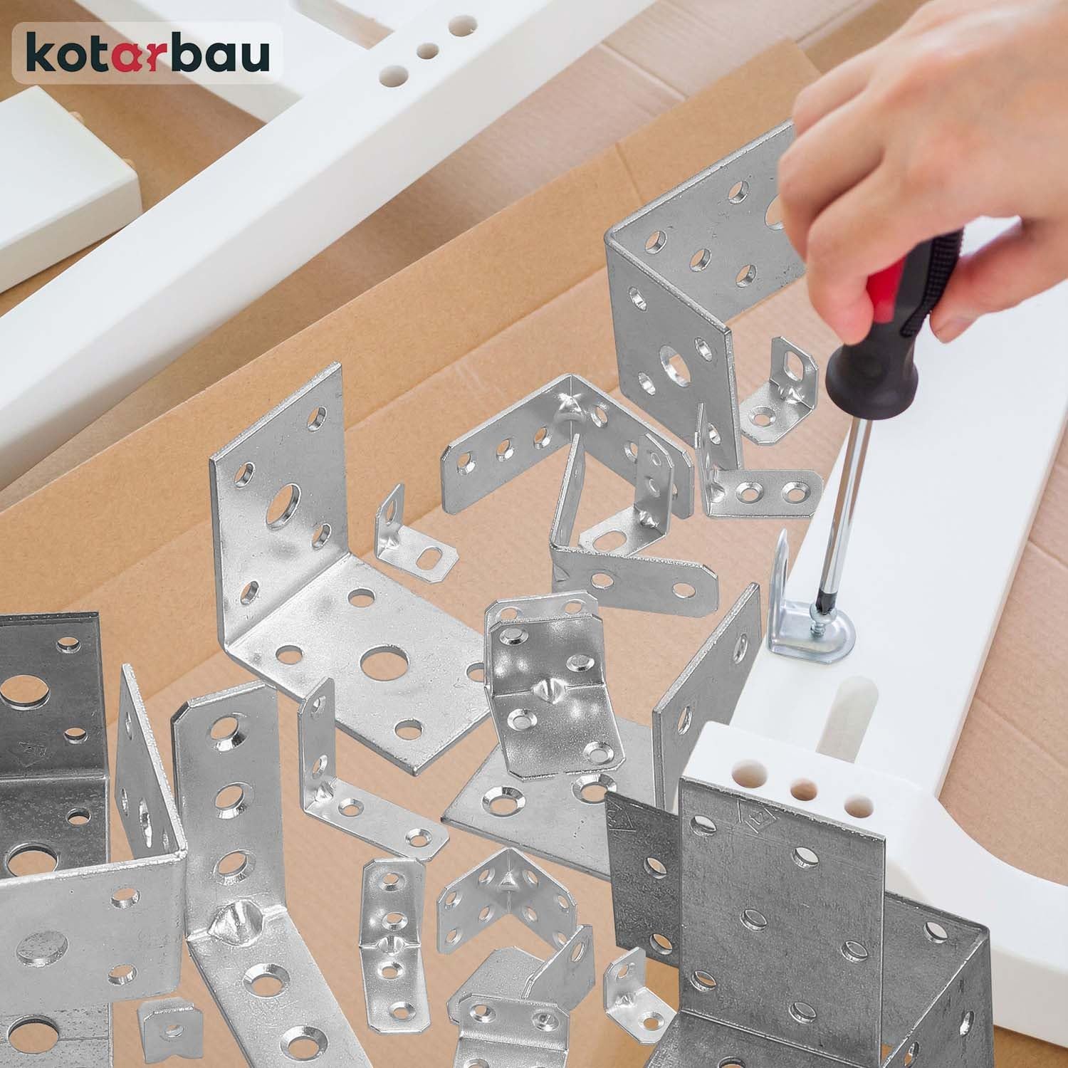 KOTARBAU® 50er Set Winkelverbinder 100 x 50 x 40 Stahl Bauwinkel Lochplattenwinkel Möbelverbinder Verzinkt Schwerlast Holzverbinder Montagewinkel Stuhlwinkel