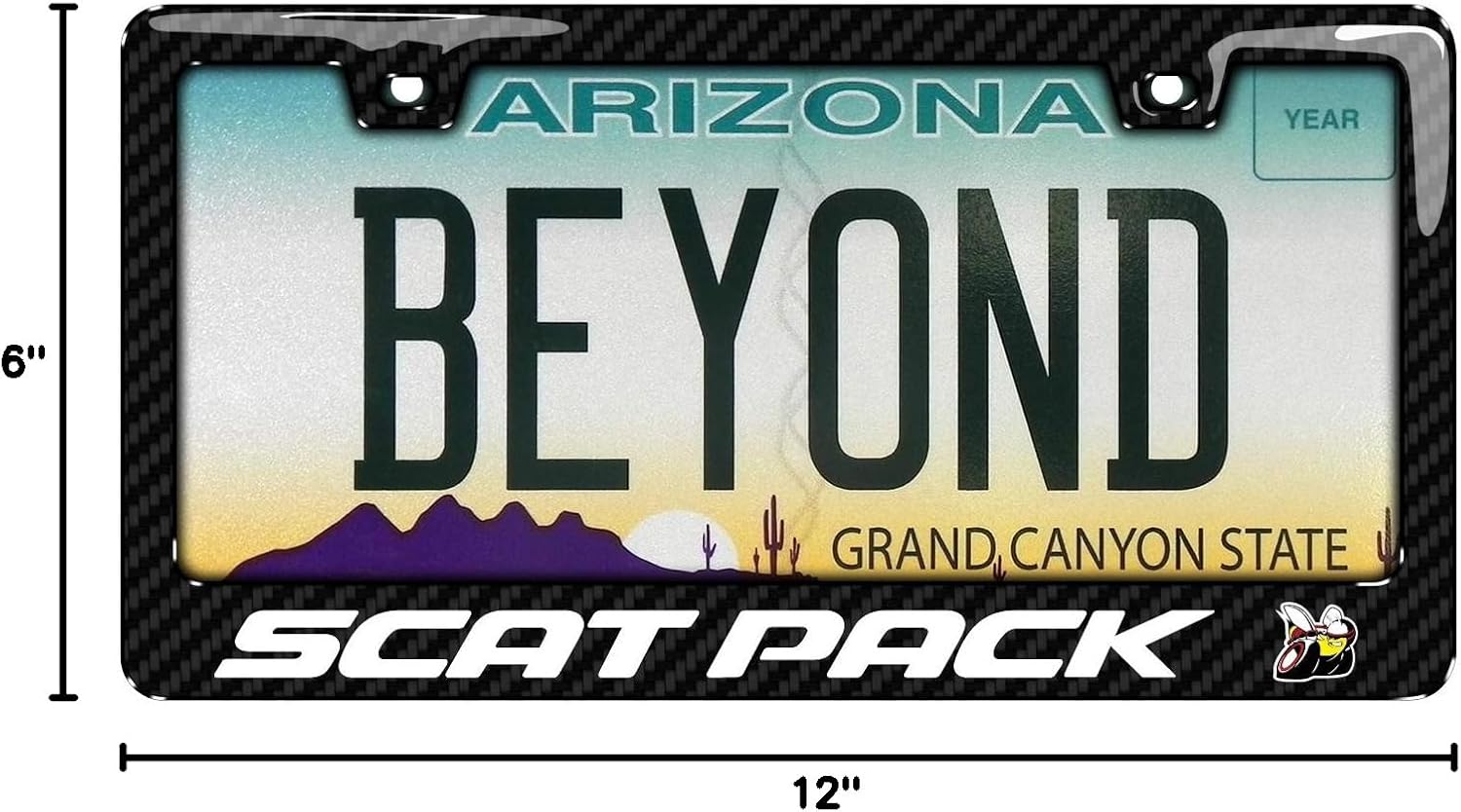 iPick Image for Dodge Scat-Pack Full Color Black Real 3K Carbon Fiber ABS Plastic License Plate Frame