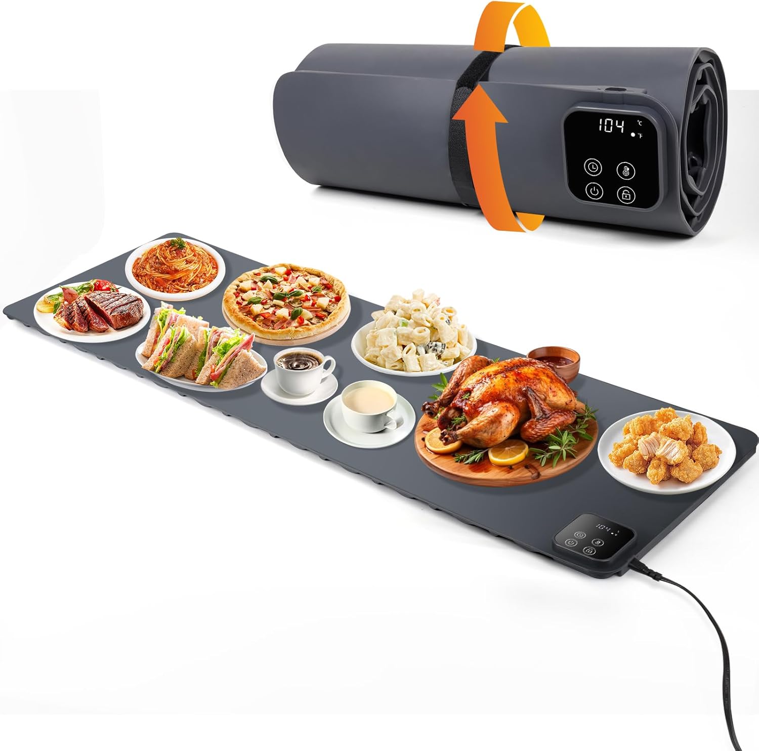 Food Warming Mat - 47.24''x15.75'' Food Warmer, 7-Temp Adjustable Fast Heating, Heat Meals/Keep Food Warm, Silicone Surface for Ceramic/Glass/Metal Containers, 8H Auto Shutoff