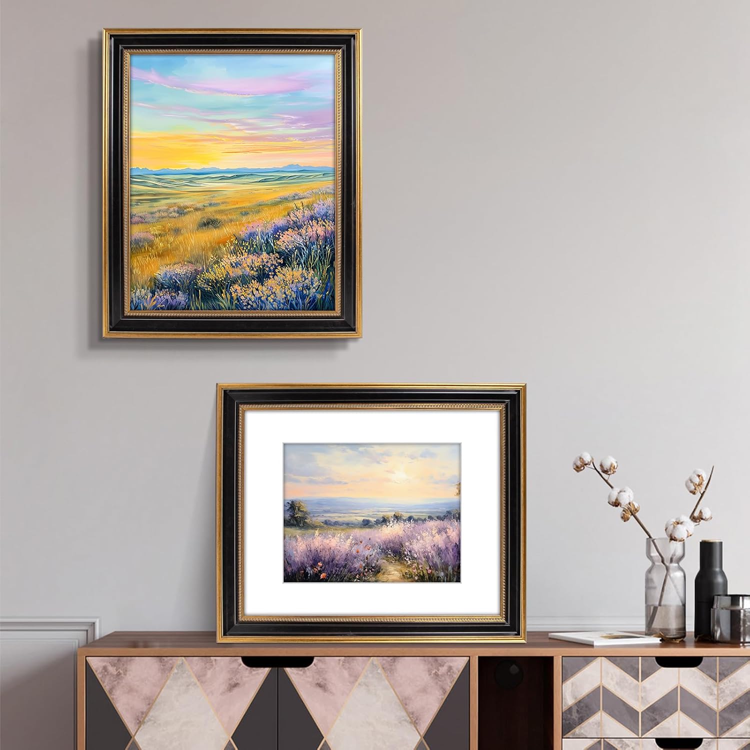 Golden State Art, 16x20 Photo Frame with White Mat for 11x14 Picture, HD Real Glass Front Wall Mounting (Color: Ornate Gold/Black)