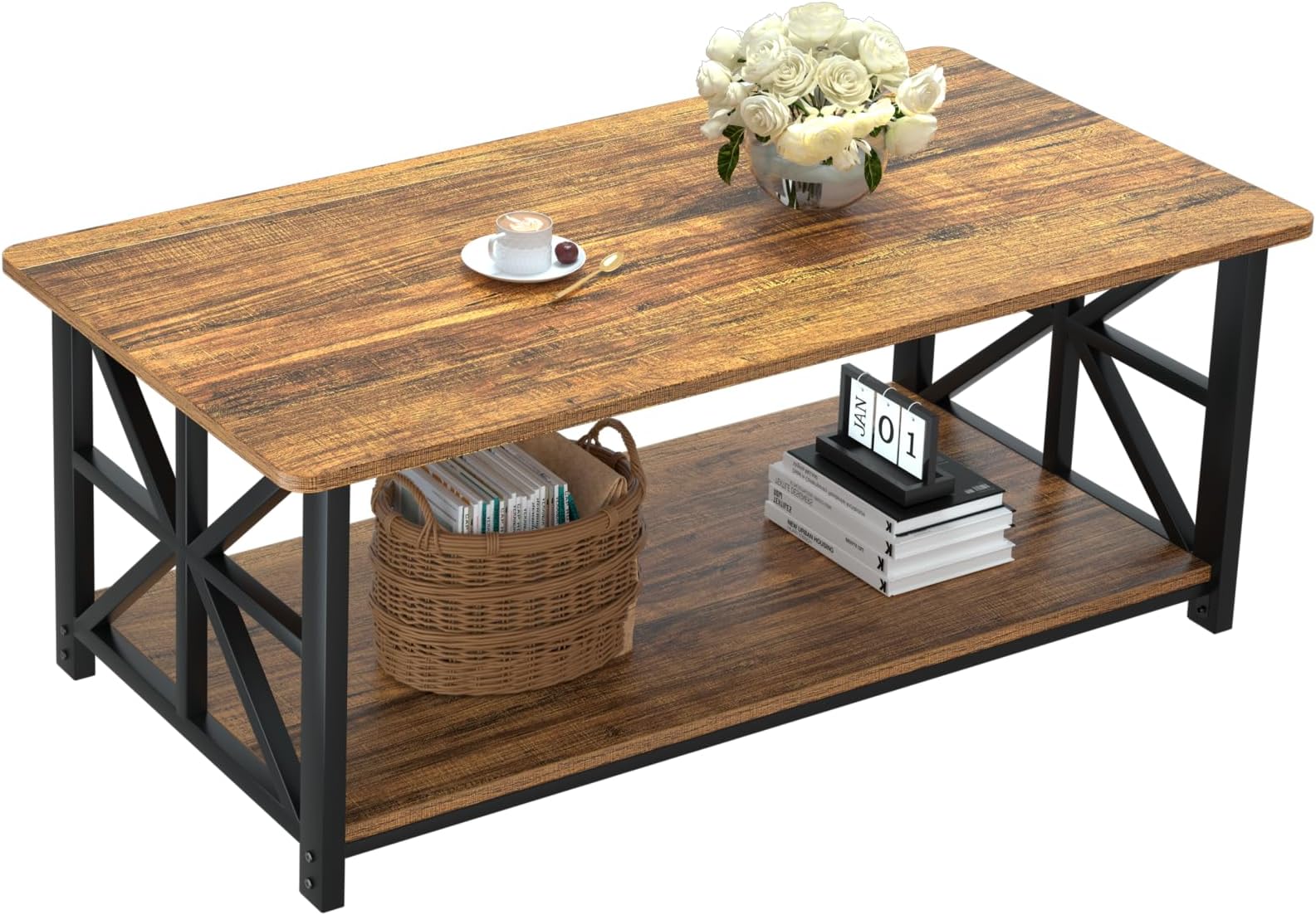 ChooChoo Black Mission Coffee Table With Shelf - 40 Inch Rectangle Living Room Table, Easy Assembly, Solid Wood & MDF - View #5