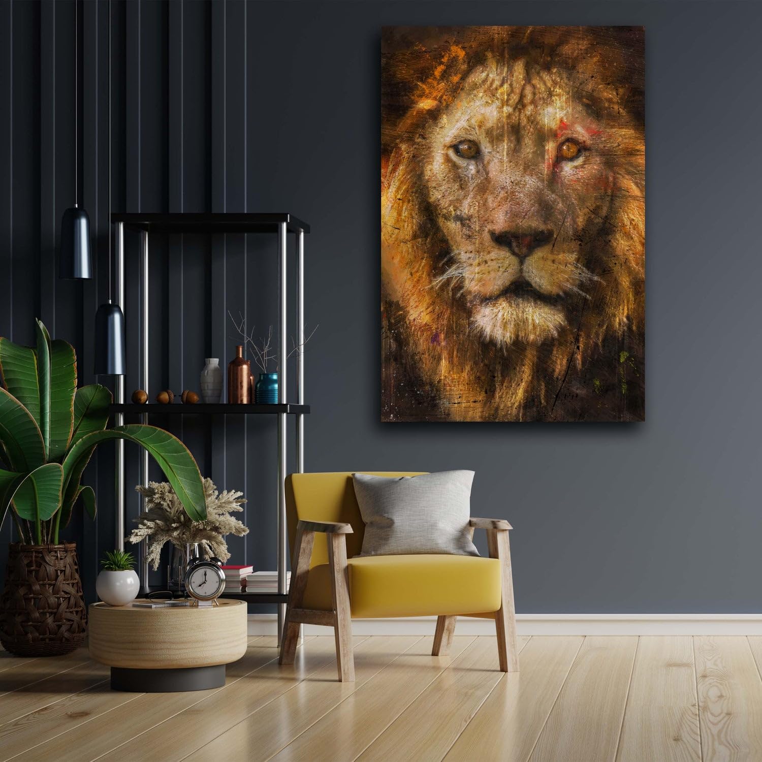 Tableau Moderne sur Toile Tête de Lion Africain décoration Murale Taille 60x40x2cm