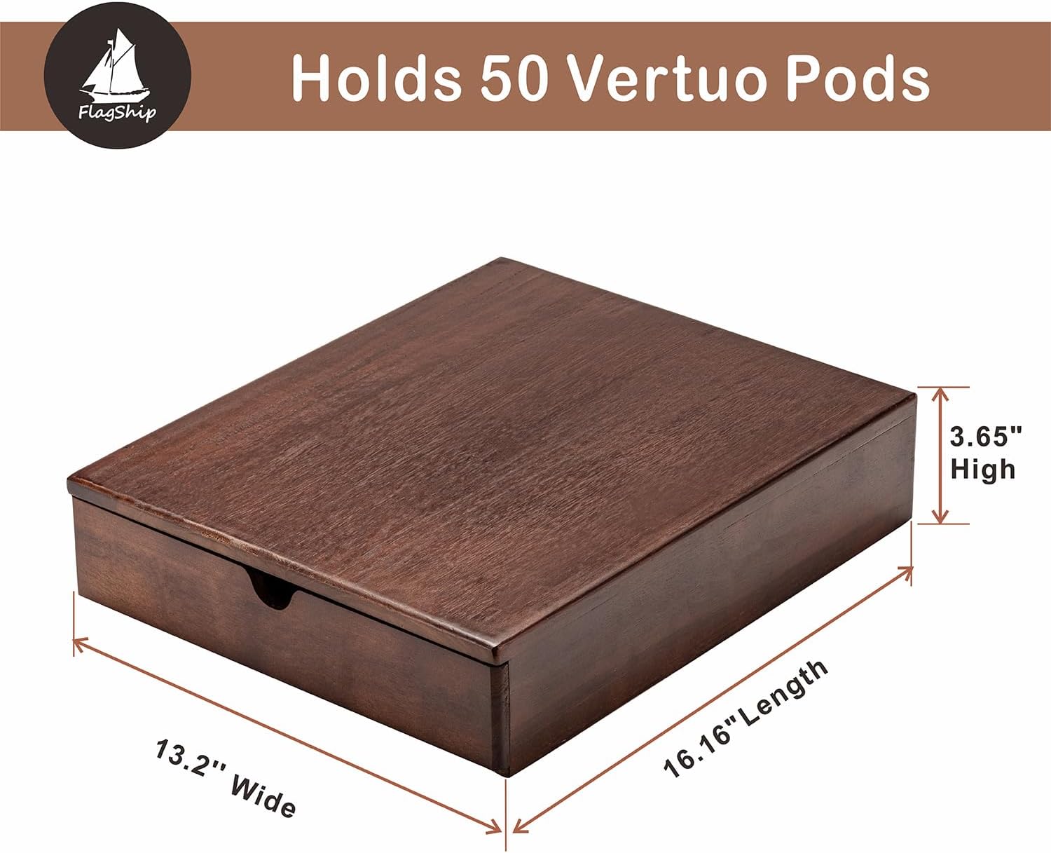 FlagShip Nespresso Vertuo Pod Drawer Storage - Elegant Wood Frame, 50 Pod Capacity