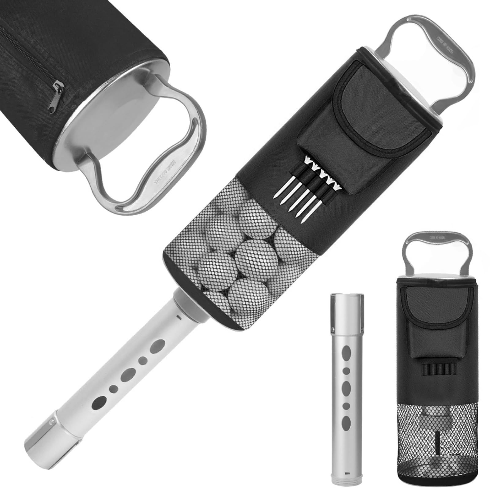 Golf Ball Retriever Tubo Recogepelotas Contenedor Compacto y Portátil de Aluminio y Nylon con Malla Inferior Apto para Golfistas