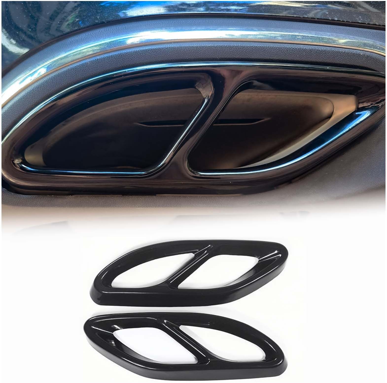 Exhaust Tail Muffler Tip Cover for Mercedes Benz C-Class W205, E-Class W212 W213, Rear Stainless Steel Bumper Pipe Cover for Mercedes Benz A B C E CLA GLC GLE GLS Accesseries (Black)