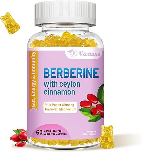 Miniatura 8 de Paquete de 2 gomitas de berberina con canela de Ceilán, 2000 mg de berberina de alta potencia, sin azúcar, vegano, apoyo para la salud inmunológica,