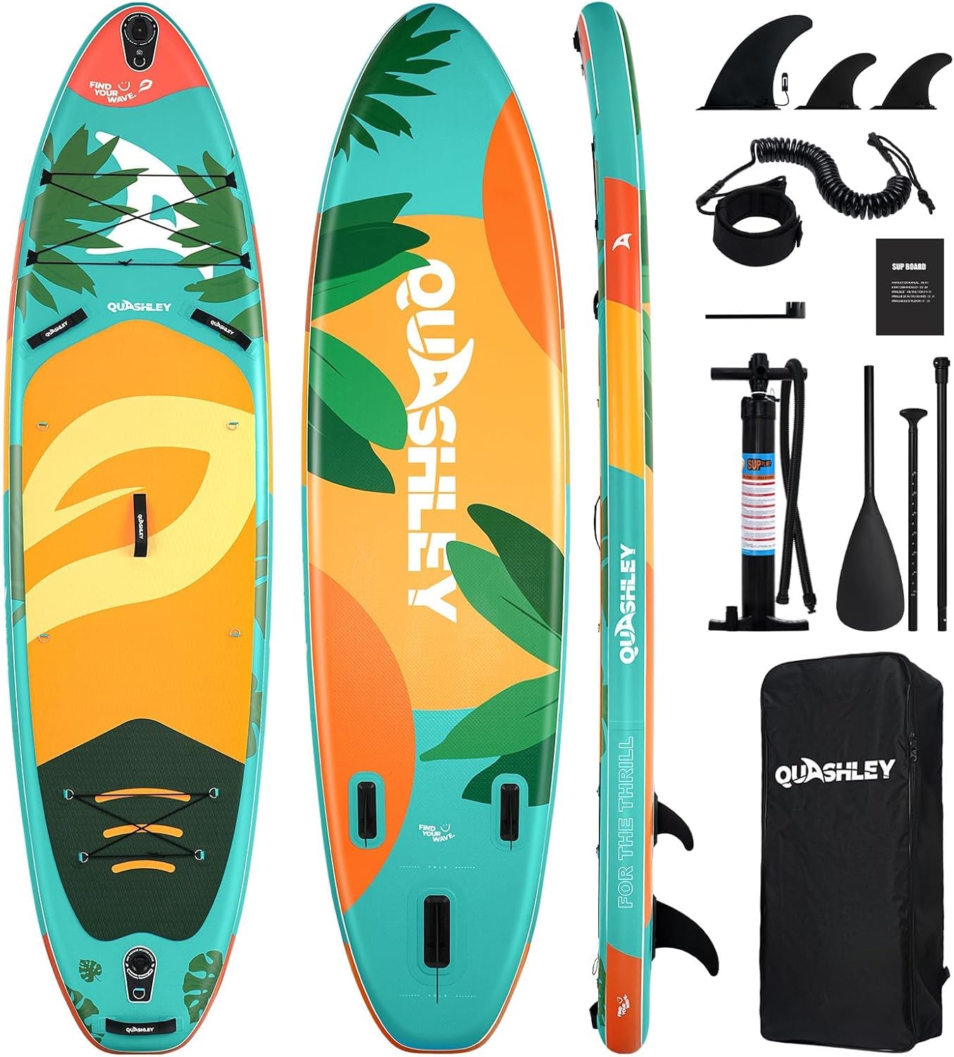 SUP Board Stand Up Paddling Board, akcesoria z regulowanym wiosłem, pompką ręczną, płetwą, smyczą, zestawem naprawczym, plecakiem
