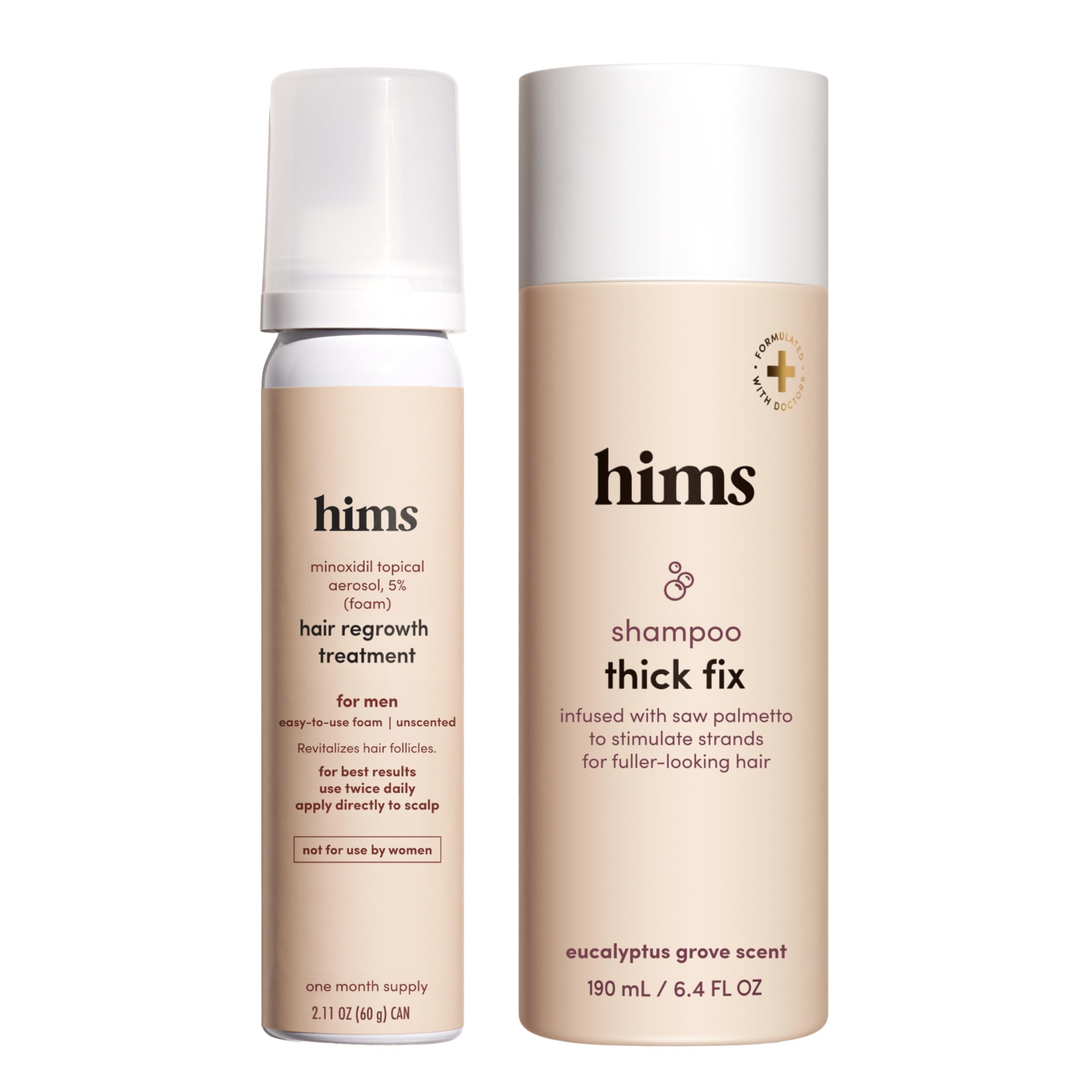 hims Thick Fix Hair Thickening Shampoo & 5% Minoxidil Treatment Foam Set - Hair Loss Treatment for Men - Moisturizing, Color Safe Shampoo & Foam - 2 Count