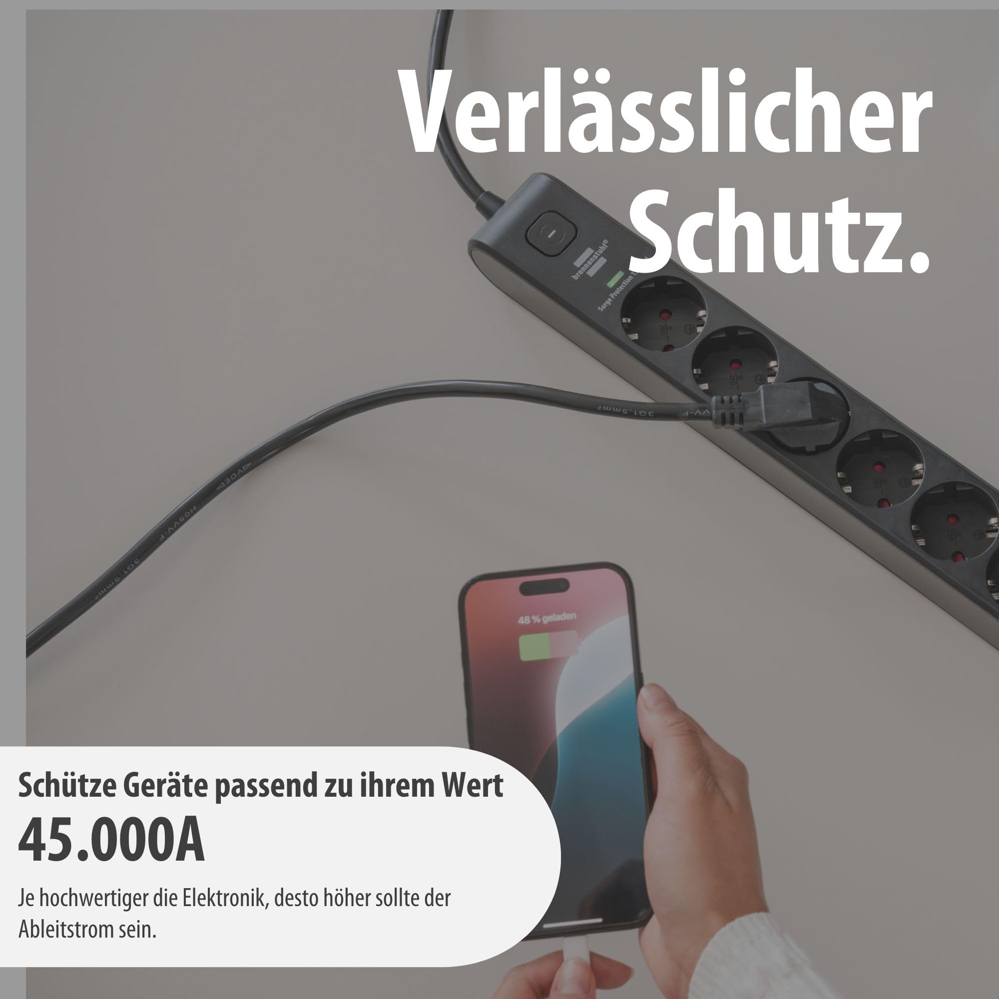 Brennenstuhl Ciabatta elettrica a 6 prese con USB e protezione da sovratensioni (presa multipla con 2 prese USB C PD 36 W per ricarica rapida e 1 USB A 36 W, interruttore, cavo da 2 m) nero