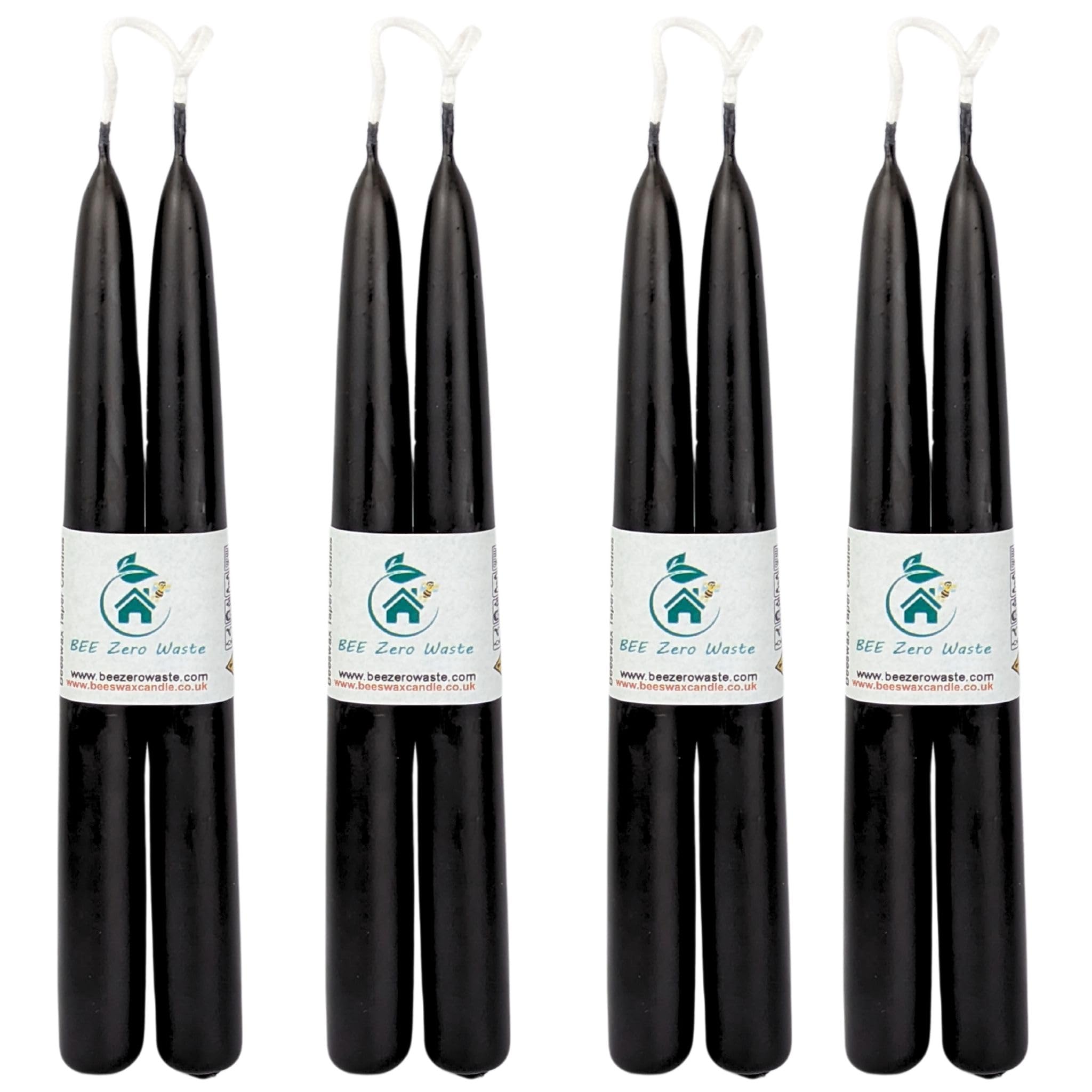 Bundle of 4 Pairs Beeswax Black Taper Candles 9'' (228 mm) for Over 10.5 Hours of Burn Time Each - Handcrafted, Air-Purifying, and Dripless - Brighten Your Space!