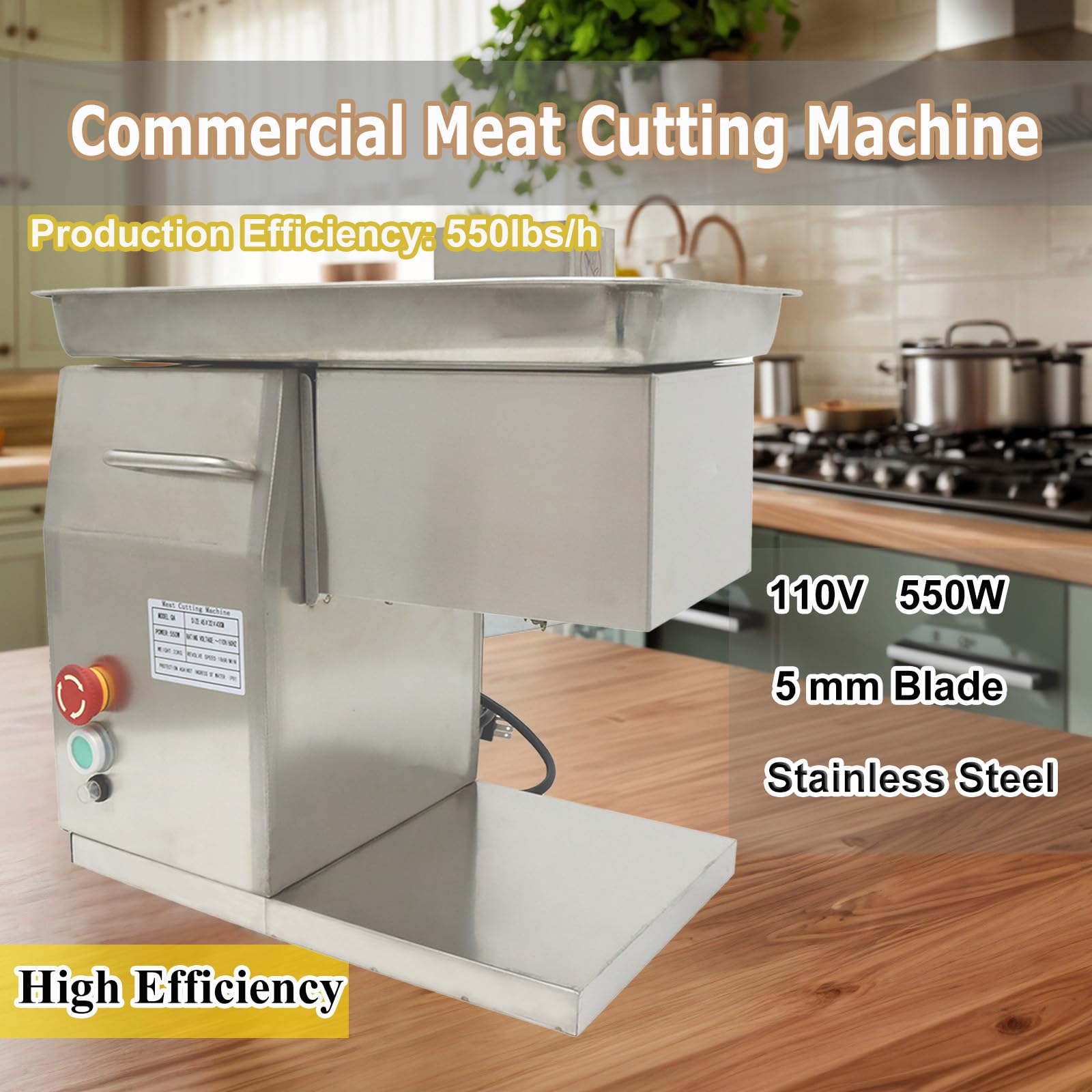 BEILOCKERY 110V Commercial Meat Cutting Machine 0.2 in QX Blade Meat Cutter Slicer Grinder 550 lbs/h Electric Steak Pork Meat Cutter Slicer 550W