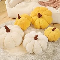 Vista 6 de Srutirbo Almohadas de vellón de peluche con forma de calabaza, lindo cojín en forma de 3D para Halloween o decoración del hogar (14 pulgadas, blanco)