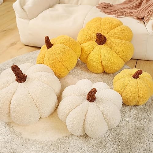 Miniatura 6 de Srutirbo Almohadas de vellón de peluche con forma de calabaza, lindo cojín en forma de 3D para Halloween o decoración del hogar (14 pulgadas, blanco)