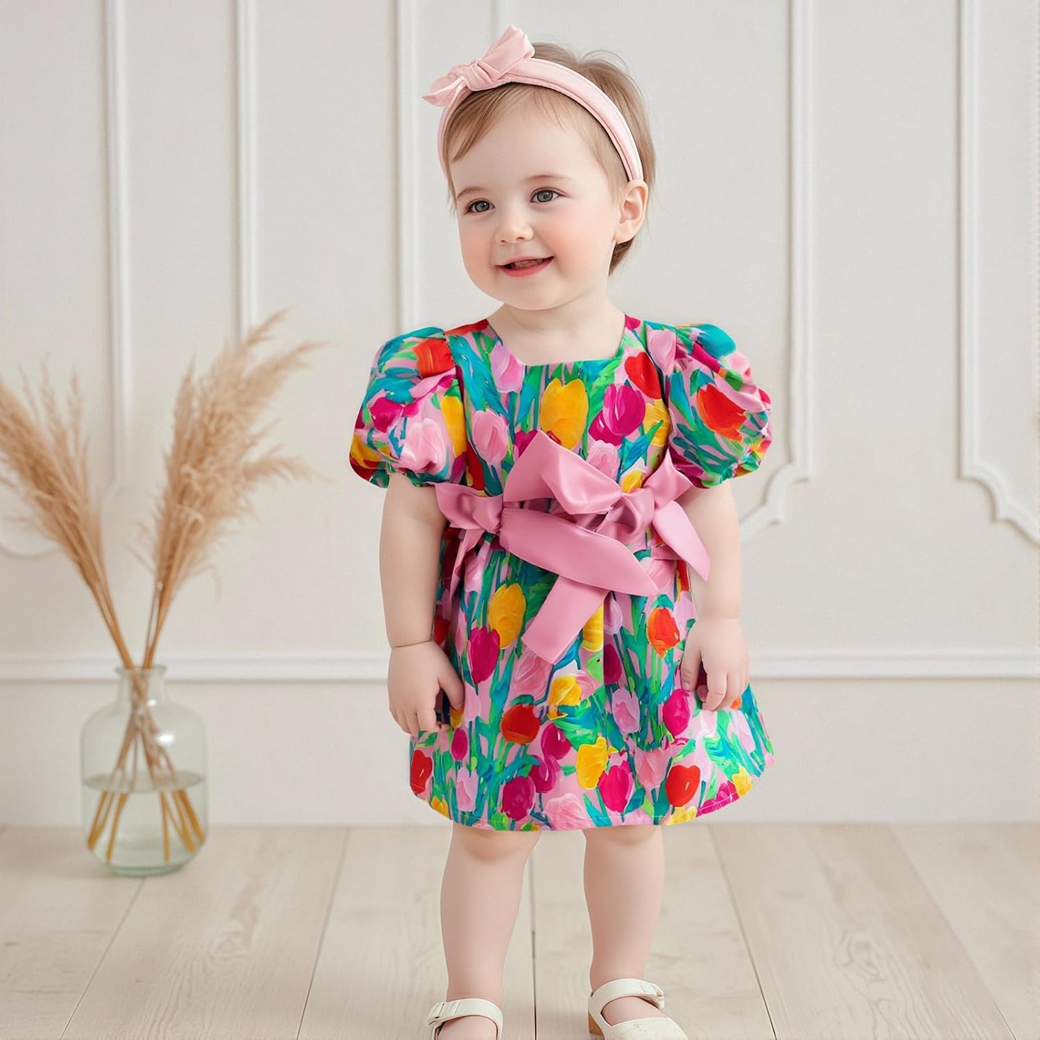 Baby Toddler Girl Dress Short Sleeves Flower Bubble Tulle Sundress Summer Casual Princess Dress - Image 3