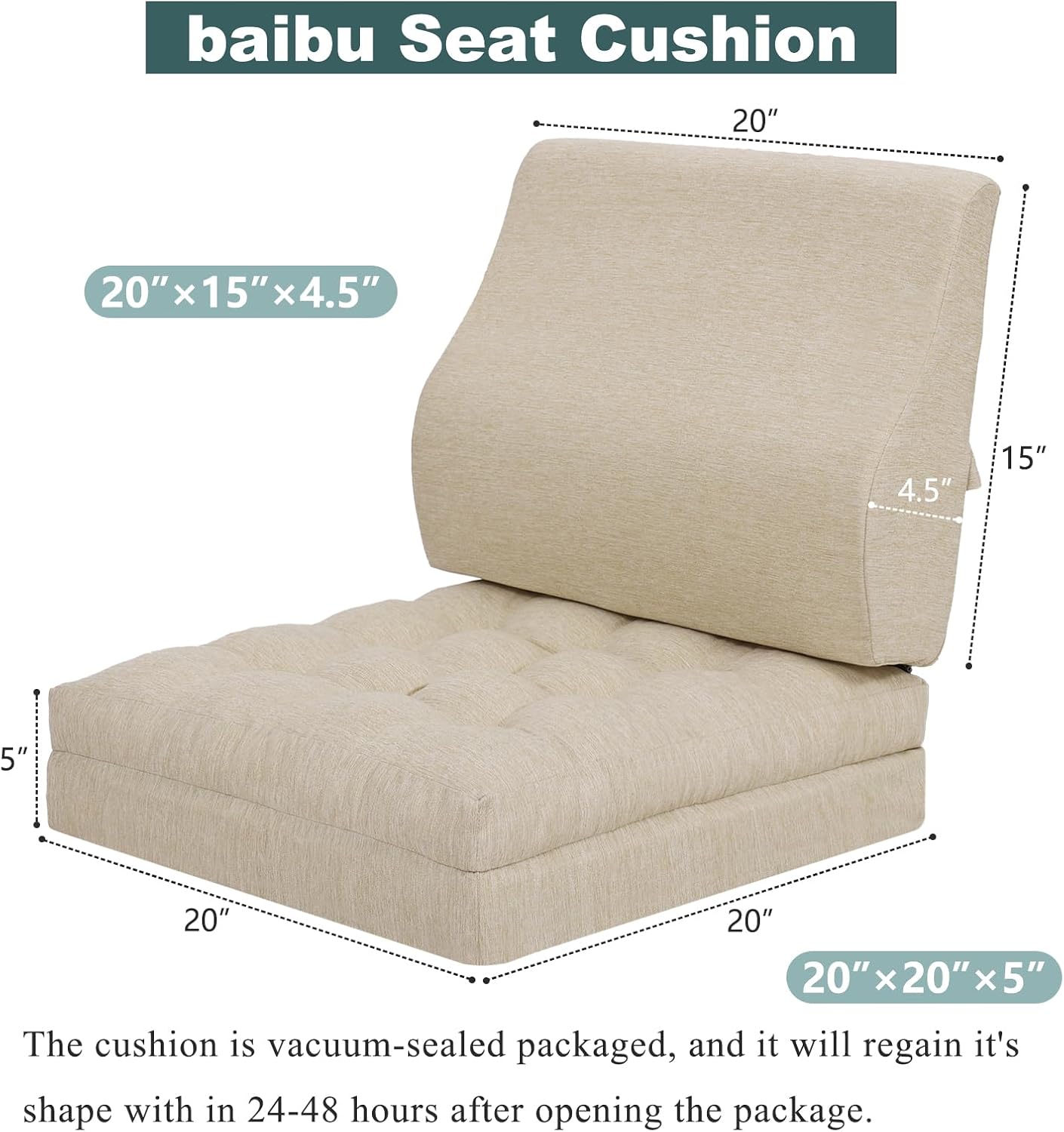 baibu Memory Foam Recliner Cushions with Lumbar Support Pillow Set for Elderly, 20x20x5 Inch Dual-Layer Design Non-Slip Recliner Seat Cushion & Back Support Pillow for Reduce Hip & Lumbar Pain, Beige