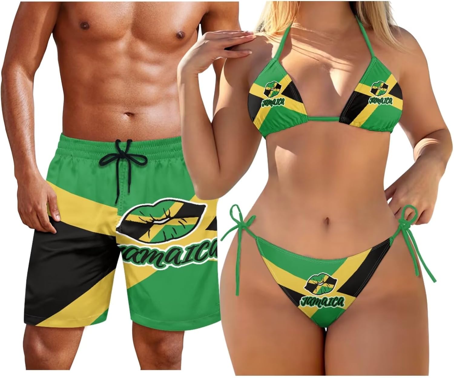Couples Swimwear Matching Set 2 Piece Womens Bikini Sets or Men's Shorts Boardshorts Halter Triangle Bathing Suit