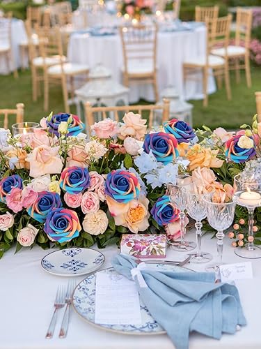 Miniatura 2 de MACTING Flores Artificiales Rosas 30PCS Tacto Real Flores Falsas con Tallo Rosa de Espuma Arcoíris para Bricolaje Ramos de Novia de Boda Centros