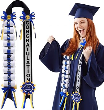 Lyrow Blue Graduation Money Lei Class of 2026 Ribbon Money Lei Graduation Cash Gift for Congrats Graduates Grad Leis with Cash Holder for Senior High School Party Supplies Classic