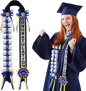 Lyrow Blue Graduation Money Lei Class of 2026 Ribbon Money Lei Graduation Cash Gift for Congrats Graduates Grad Leis with Cash Holder for Senior High School Party Supplies (Classic)