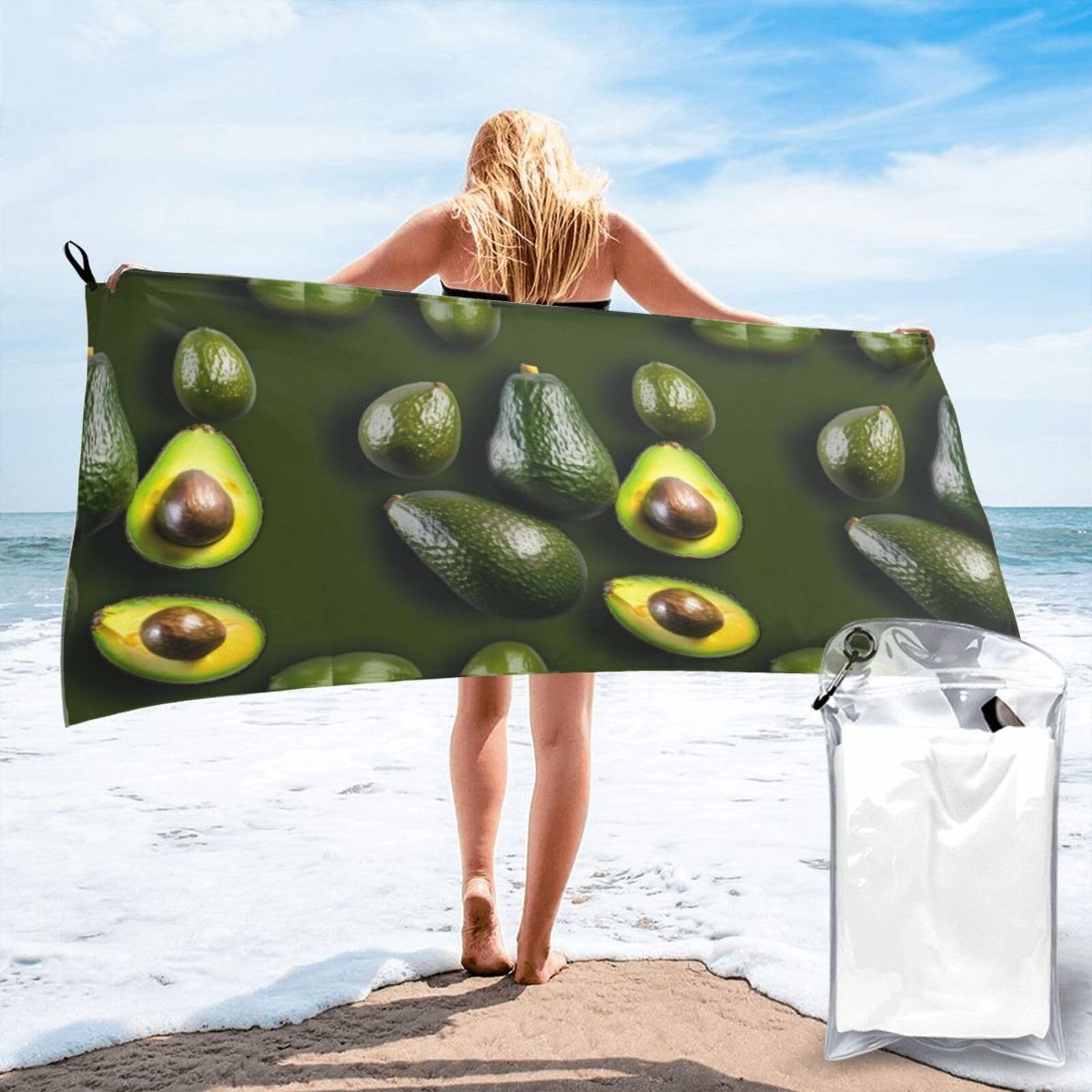 WYCZHY Avocado Fruit Print Beach Towel Soft Quick Dry For Spa Pool Gym Vacation Travelers Women Men Adults Sauna Gift