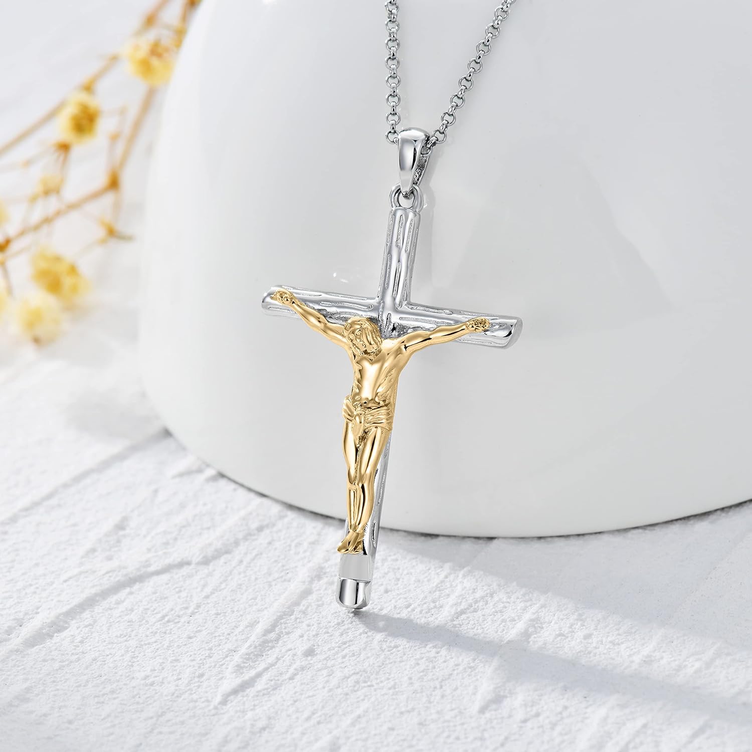 PELOVNY Sterling Silver Cross Crystal Necklace For Men Women Jesus Christ Crucifix Pendant Necklace Jesus Religious Jewelry - 22+2/18+2'' - Image 6