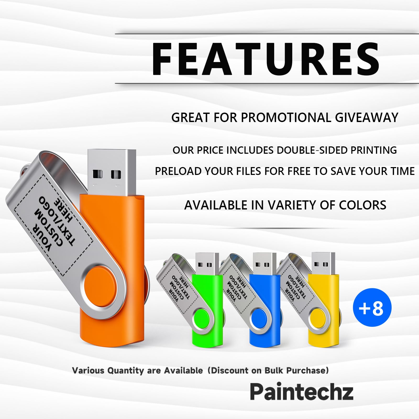 Paintechz Custom Swivel USB Flash Drives 300 Pack, Personalized Logo Bulk - as Corporate Gifts and Promotional Giveaways - 4GB