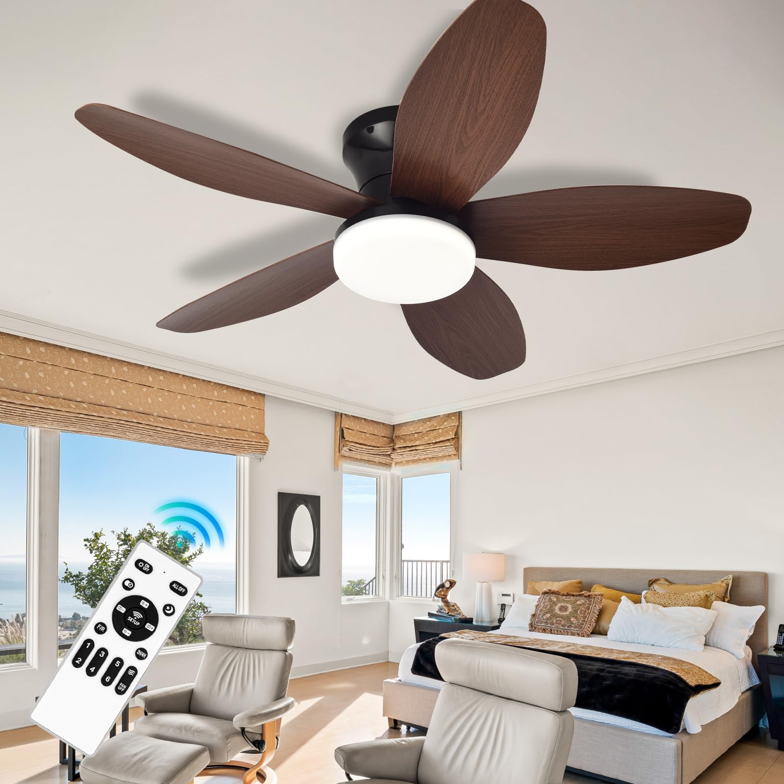 Ventilateur de plafond silencieux contre la chaleur avec moteur CC et 5 pales