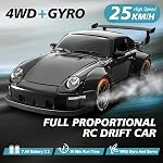 ACAMMZAR RC Drift Car with Gyro, 1:24 Full Proportional Remote Control Car, 25KM/H 4WD High Speed RC Cars with Lights, Extra Racing Tires, Vehicle for Adults Kids Boys Girls, Black