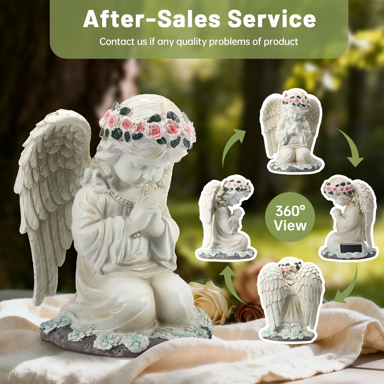 Solar Angel Garden Statue, Outdoor Decoration Lawn Ornaments for Yard, Praying Angle Figurine with LED Lights for Cemetery, Garden Gifts for Women Mom Grandma