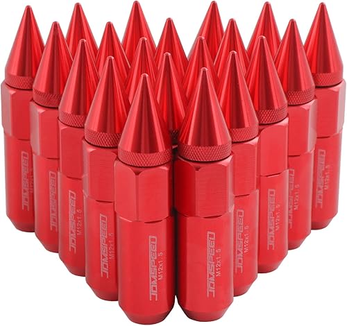 JDMSPEED 20 afinadores de tuercas cortas de rin de aluminio con forma de pincho de 60mm M12X1.5, Rojo