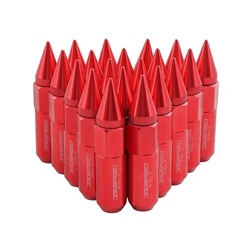 JDMSPEED 20 afinadores de tuercas cortas de rin de aluminio con forma de pincho de 60 mm M12X1.5, Rojo
