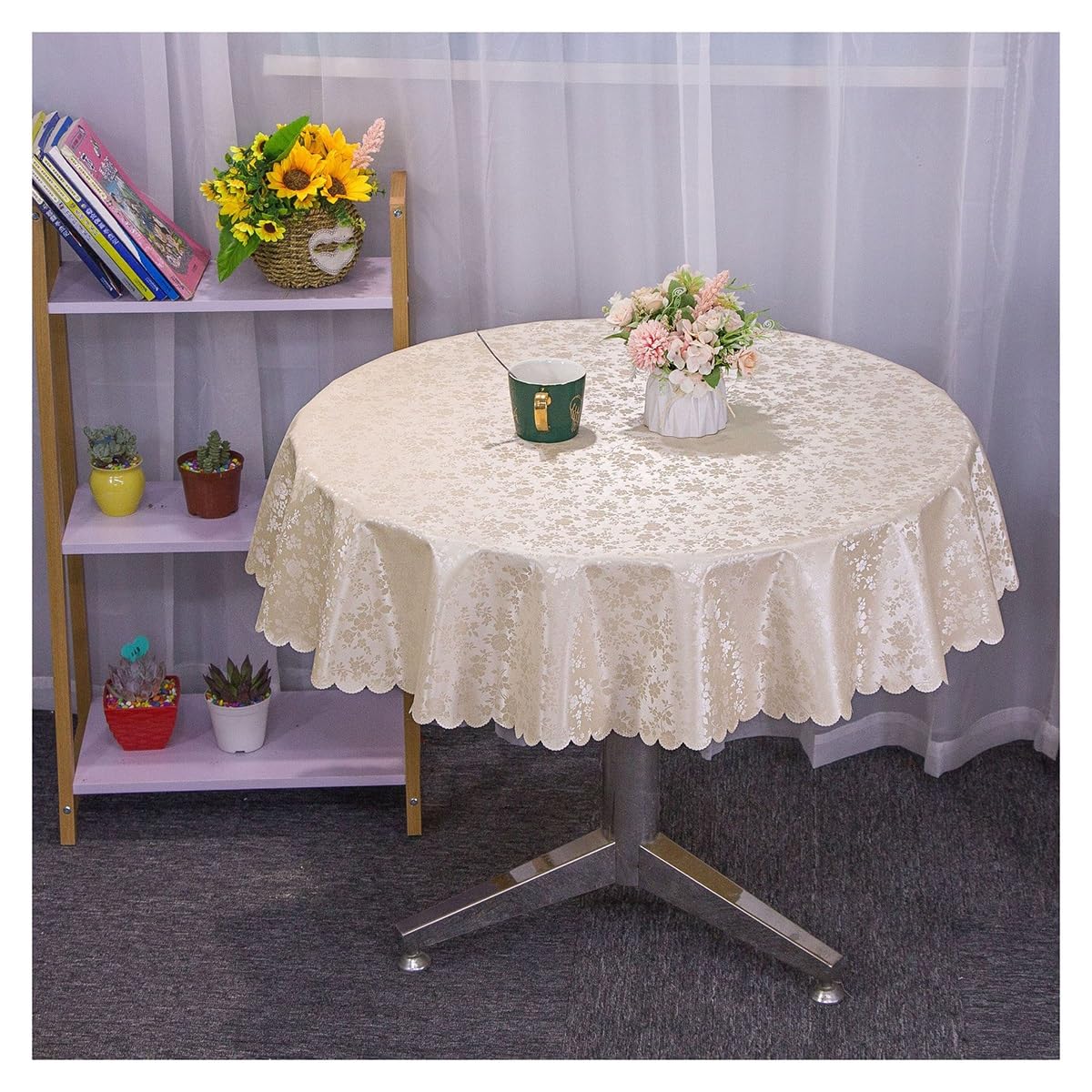 Nappe ronde 200cm lavable PU, couverture de table pour extérieure, cuisine et jardin