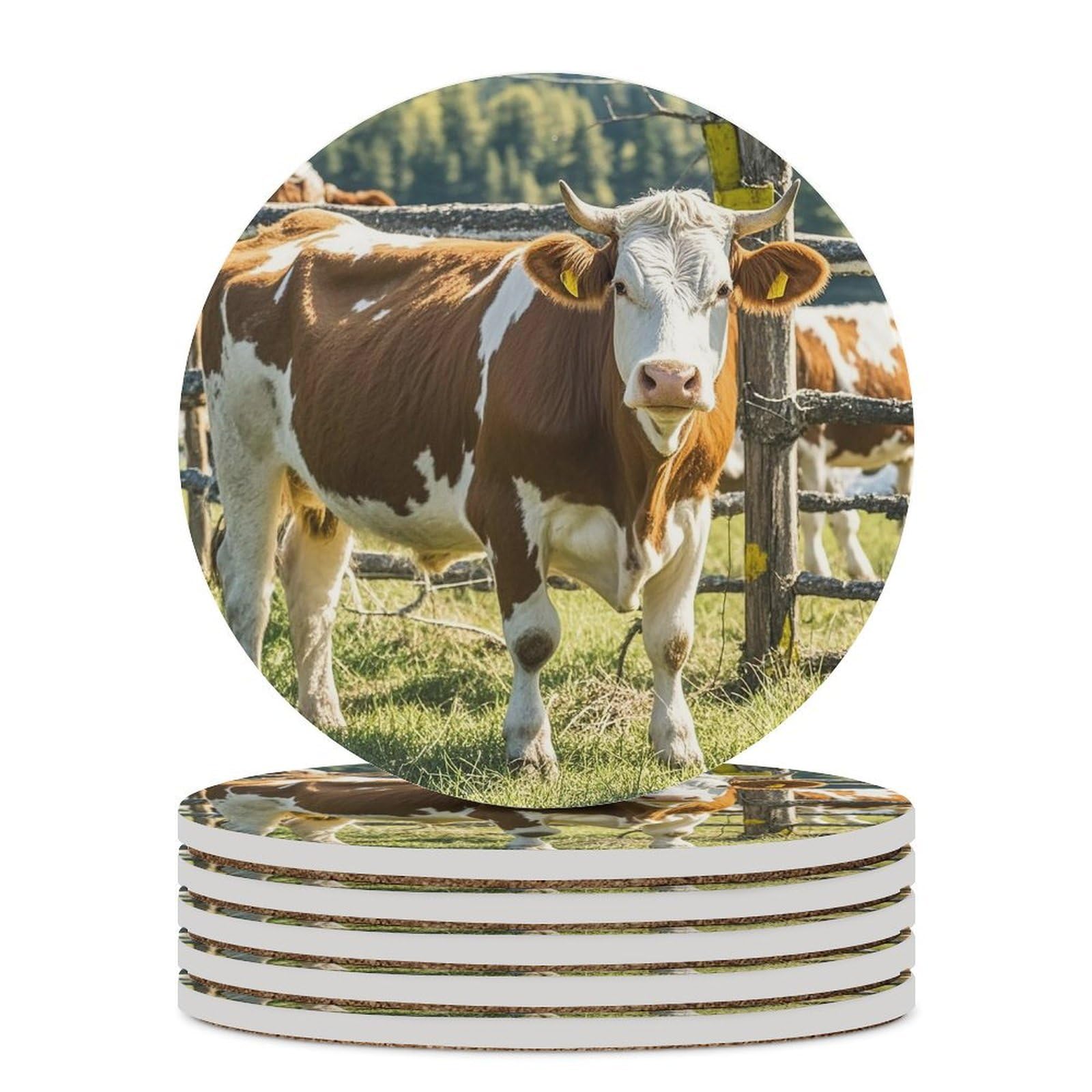 Dessous de verre antidérapant en céramique avec motifs de vache de la ferme résistants
