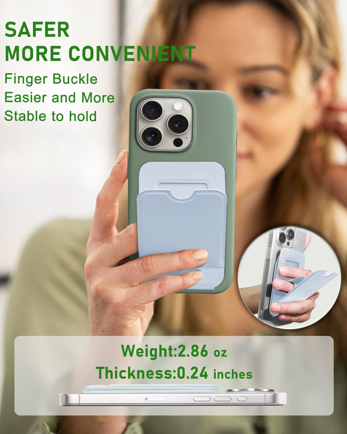 Magnetic Phone Tripod Compatible with Mag-Safe, iPhone Holder for Desk, Pocket Snap Phone Wallet Tripod (Included Metal Rings) - Blue