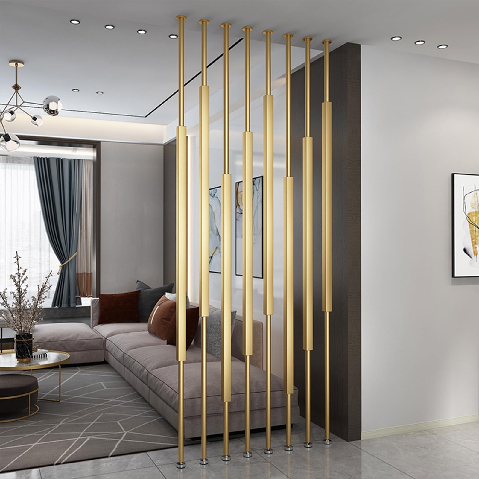 Floor to Ceiling Partition Column, 5/8PCS Metal Room Divider Post Privacy Screens with Adjustable Feet, Freestanding Wall Divider for Room Separation Gold(5pcs-B,110cm/43in/3.6ft)