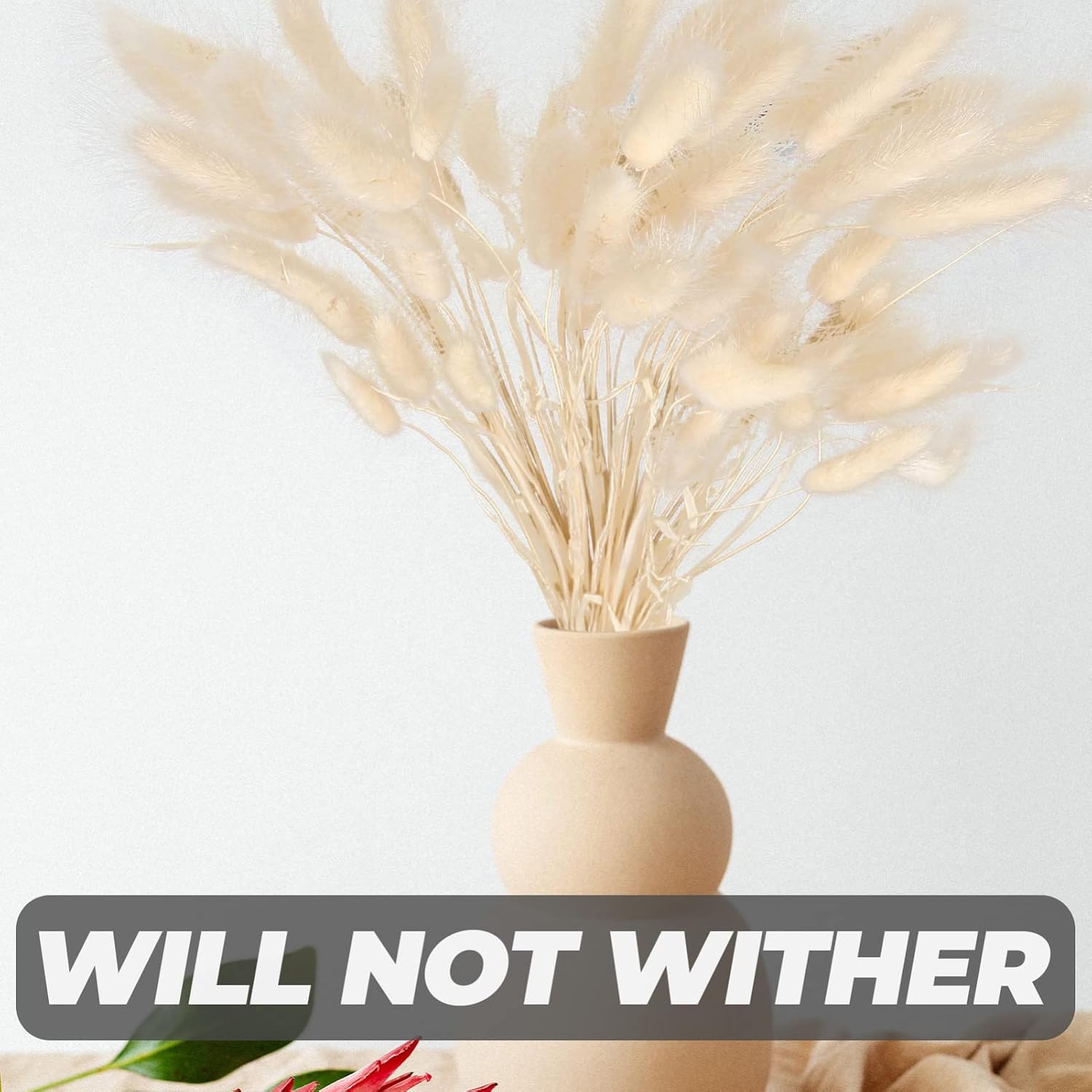LIFKOME 50pcs Realistic Dried Rabbit Tail Grass for Home Office Wedding Decor DIY Plant Adornments