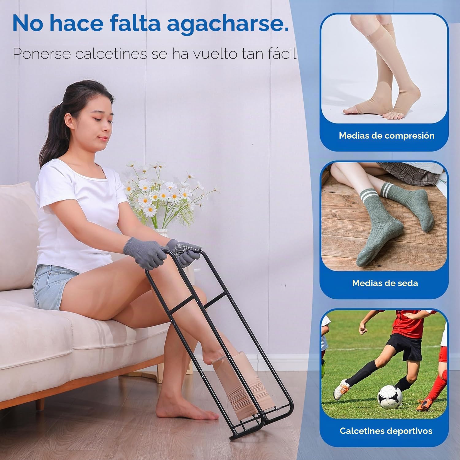 Calcetines de compresión extragrandes mejorados para medias de compresión, ayudante para ponerse calcetines, color negro