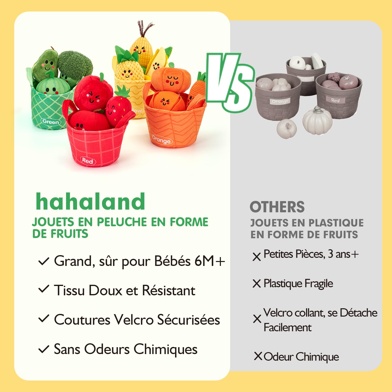hahaland Jouet Bebe 6 Mois Jouet Eveil Bebe 6-12 Mois, 16 Pièces Fruits et Legumes Jouets en Peluche avec Panier, Jouet Sensoriel Bebe Jeux Montessori Cadeau Bebe 1 an Garçon Fille
