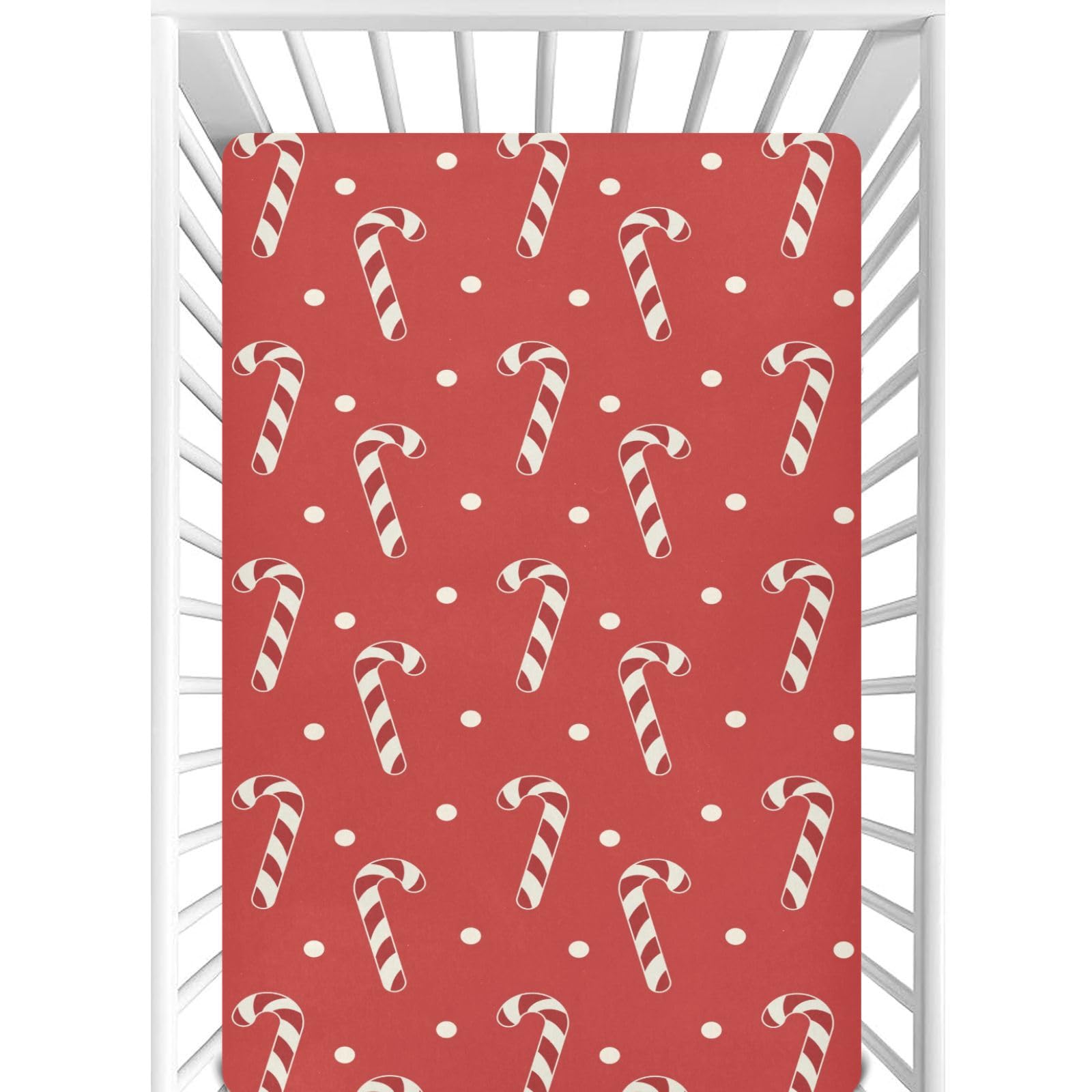 CaTaKu Candy Canes Red Polka Dot Crib Sheets for Girls Boys,Baby Crib Fitted Sheets for Mini Crib and Toddler Mattress, Soft Baby Nursery Bed Sheets Neutral 28"x 52"