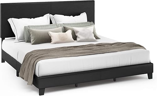 Miniatura 48 de Furinno Pessac - Marco de cama tapizado, piel sintética blanca, tamaño individual XL Blanco,Negro -,Glacier,Negro (plain