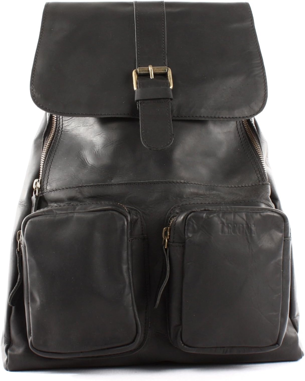 LECONI City Backpack Vintage-Style Genuine Cow Leather Leisure Rucksack Men & Women Daypack Retro Bag 31x40x11cm black LE1008-wax