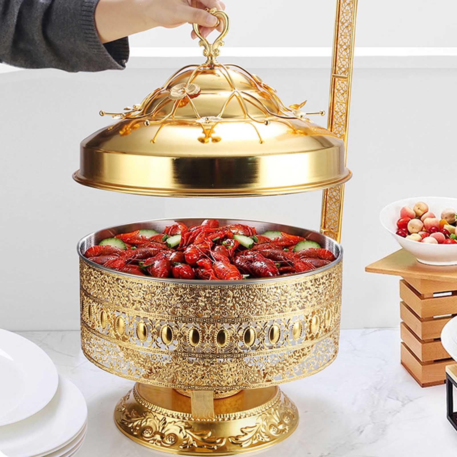 Scaldavivande in acciaio inox con coperchio appeso, elegante scaldavivande per ristoranti ed eventi