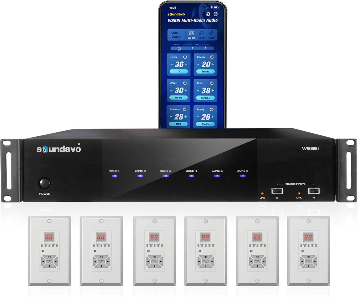 WS66i (KIT-Package)- 6 Source x 6 Zone Multi-Room Audio Amplifier | Wirelessly App Controlled + 2 Streamers | Compatible with Airplay, Spotify Connect, USB, DLNA