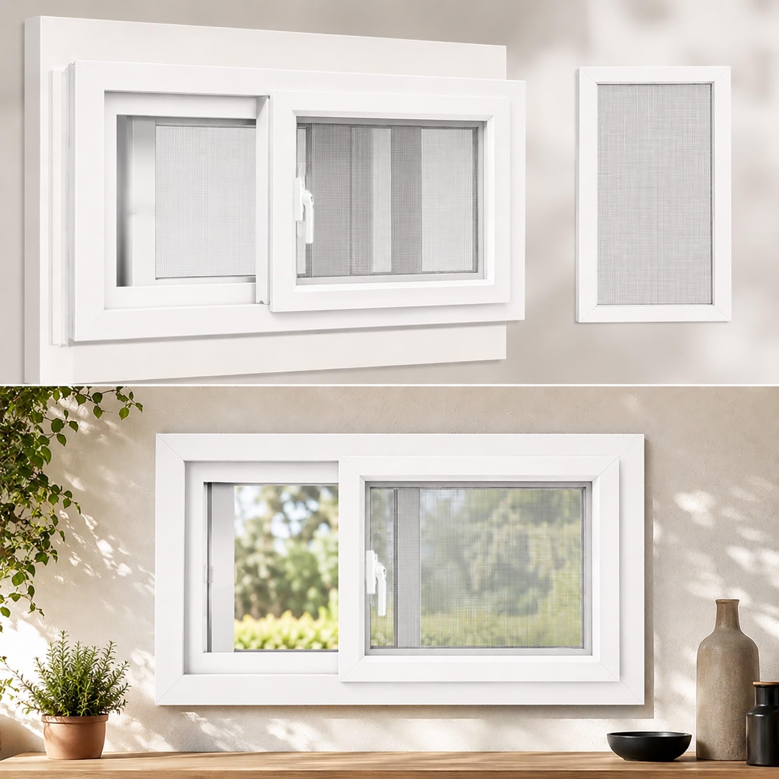 Basement Sliding Window, Aluminum Horizontal Casement with Screen Double Tempered Glass Replacement for Shed Bathroom Chicken Coop Garage(White,23 * 32in)