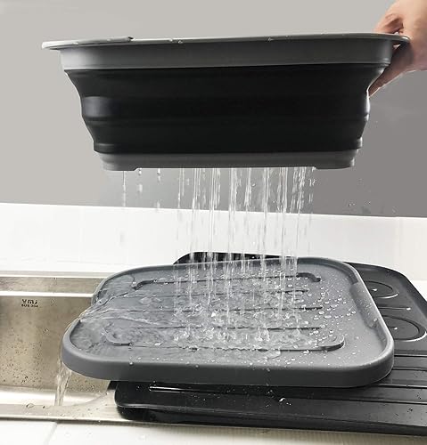 Miniatura 7 de SAMMART Escurridor de platos plegable con bandeja, juego de escurridor plegable, organizador de vajilla portátil, bandeja de almacenamiento de