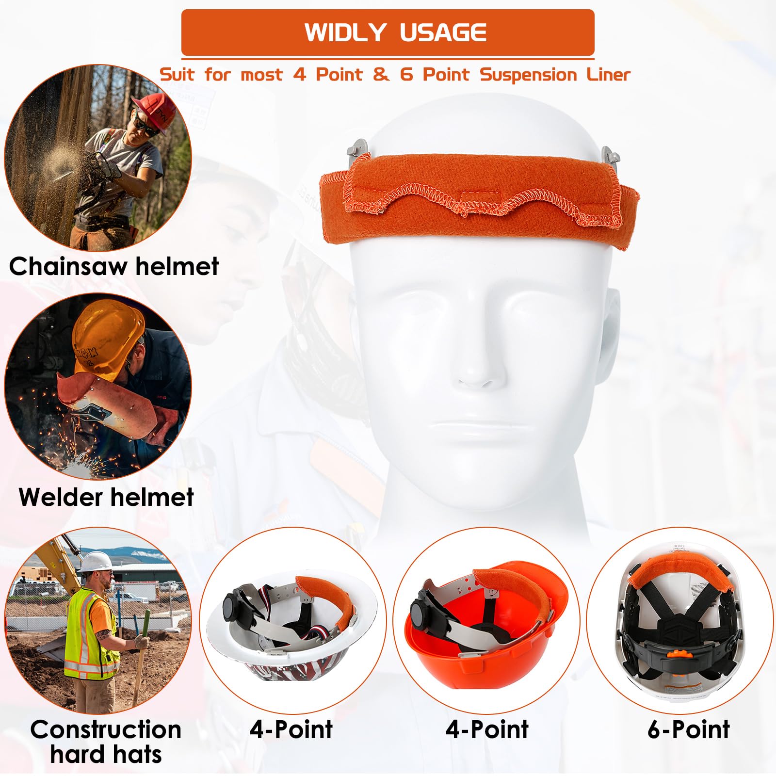 Aolamegs Banda de sudor segura para casco: 5 bandas de sudor lavables, reemplazo de forro de casco duro, accesorios de algodón ignífugo, accesorios para casco de soldadura, sombreros de construcción,